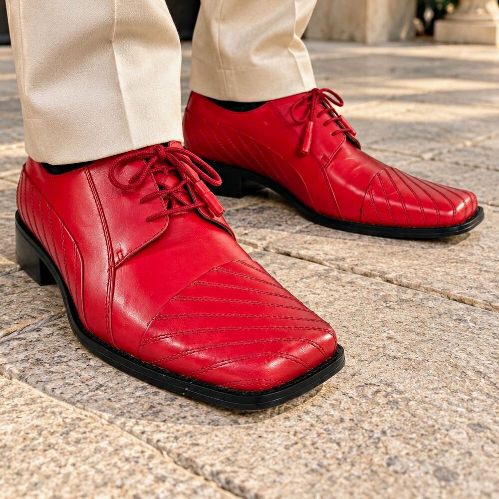Giorgio Brutini Private Collection Men’s Red Leather Lace-Up Derby 8M Square